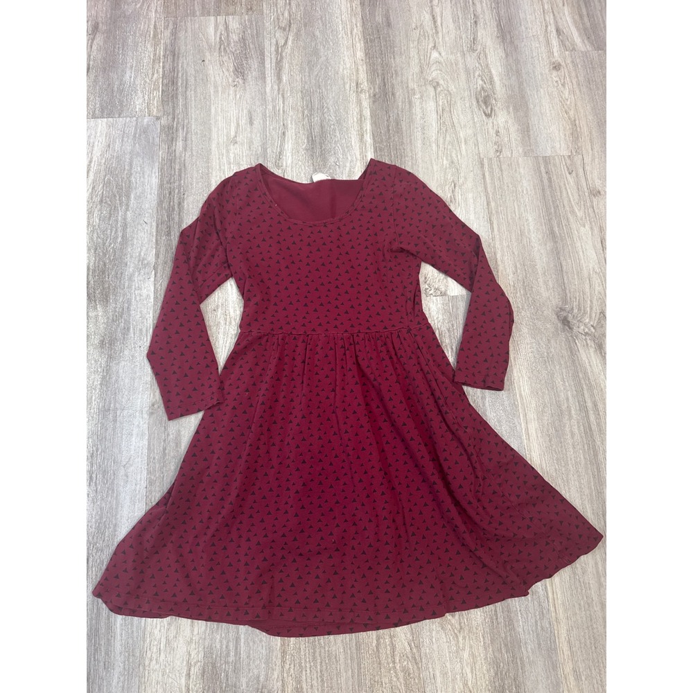 Mata Traders Burgundy Triangle Print Long Sleeve Fit Flare Dress Womens Medium